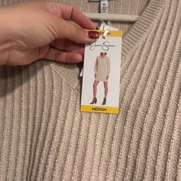 Jessica Simpson Beige Ribbed V-Neck Sweater Dress Mediun - Picture 2 of 3